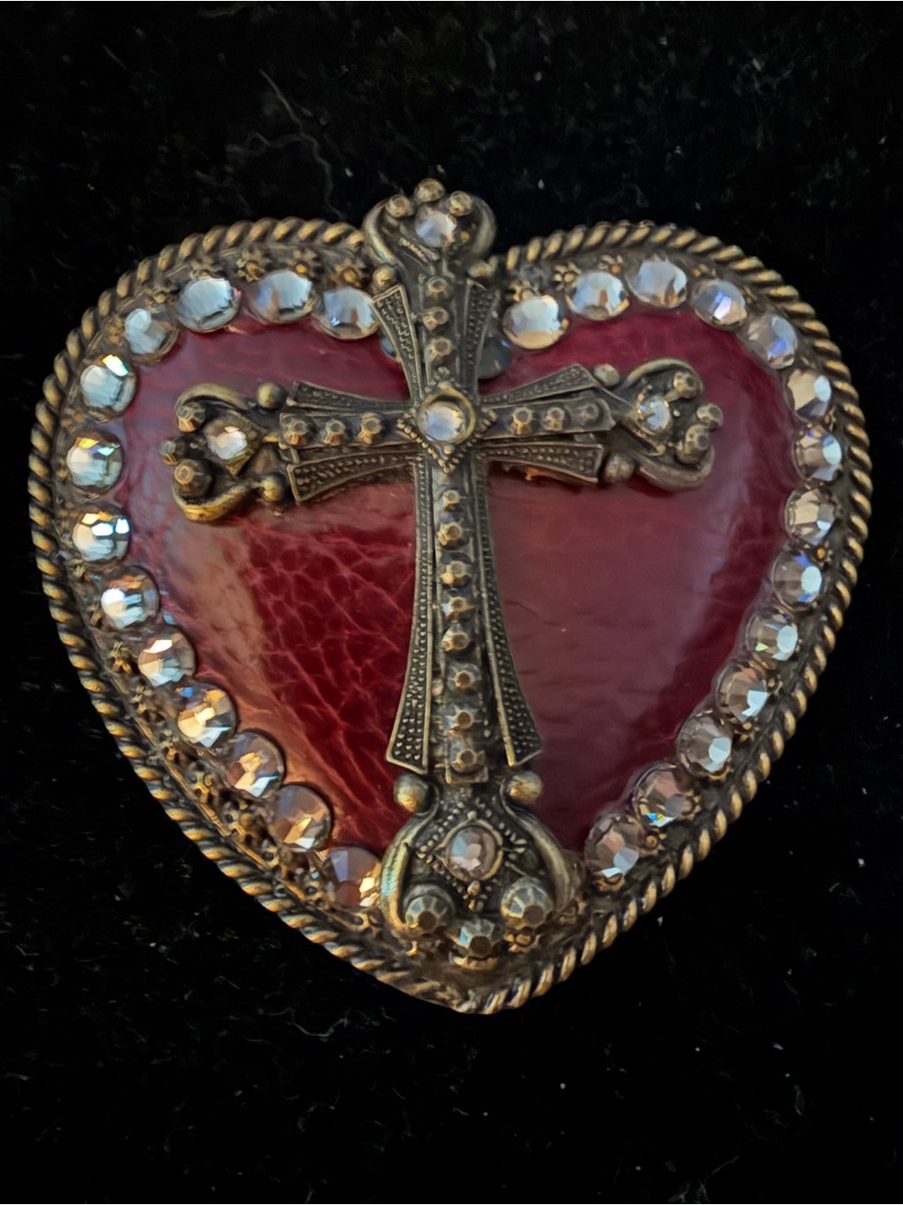 Western Rhinestone Red Heart Cross Belt Buckle